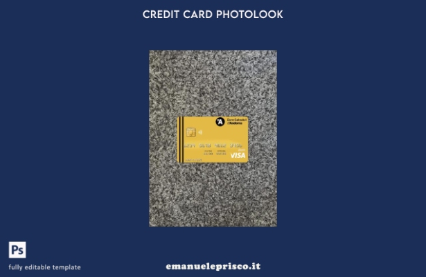 modello frontale photolook con carta visto bancario Andorra Bank Sabadell stile 